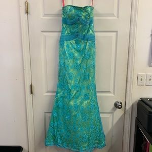 Teal/green lace mermaid prom dress 4